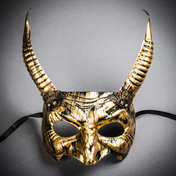 Goblin Devil Long Horn Eyes Mask - Black Gold - Picture 2 of 5